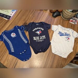 Lot of 3 Toronto Bluejays Baby One Pieces, size 3-6 months, baseball, MLB, blue
